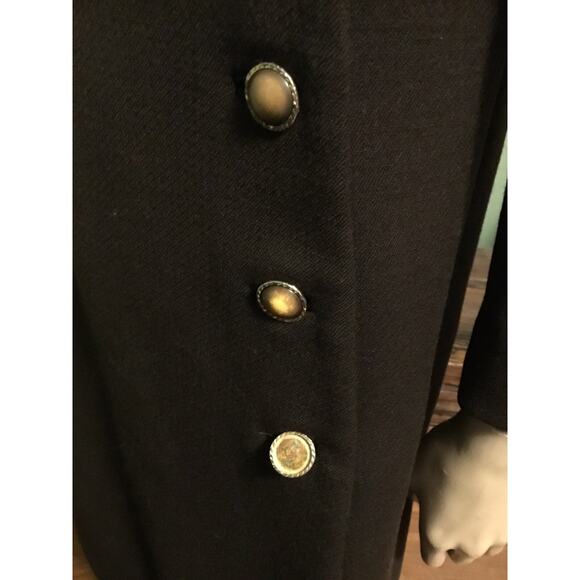 Vintage 1960s ADELE SIMPSON Brown Wool Nehru Collar Lined Fitted Coat - Picture 8 of 9